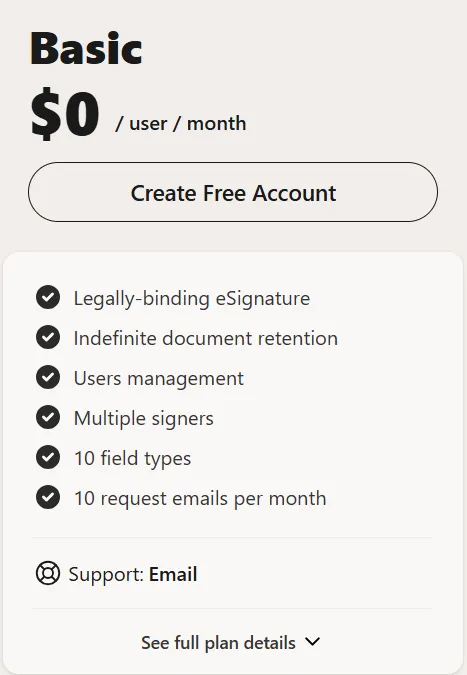 DocuSeal Basic Free Cloud plan