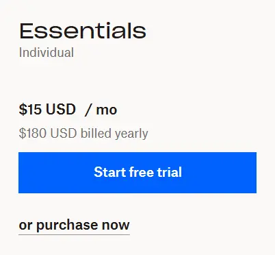 Dropbox Sign Essentials pricing card