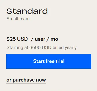 Dropbox Sign Standard pricing card