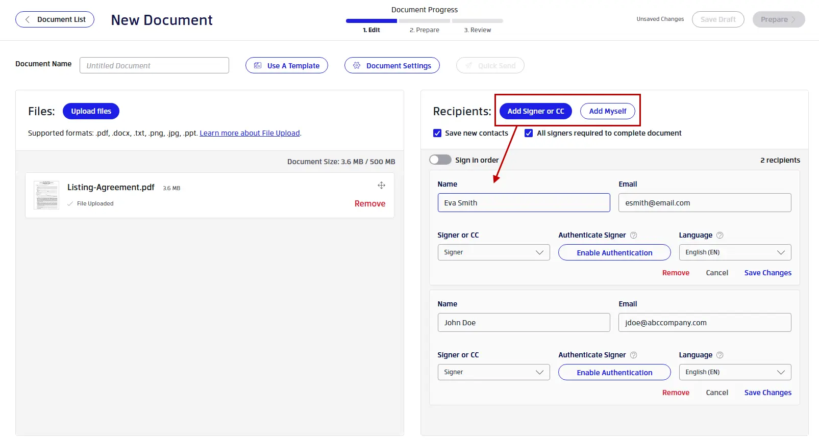 Customizing document settings in Xodo Sign