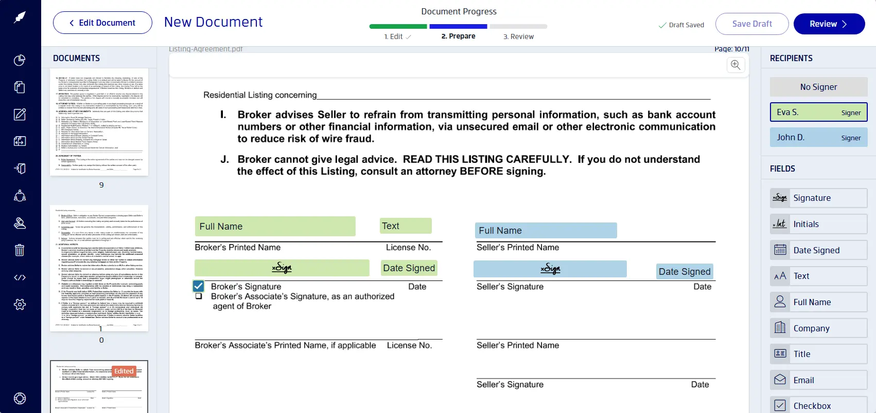 Assigning signature and date fields to a recipient in Xodo Sign