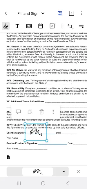 Signing a PDF on a mobile device using the Xodo Mobile app