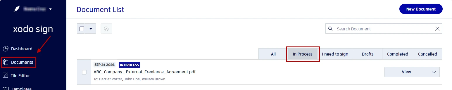 Monitoring pending signatures with Xodo Sign's Document List