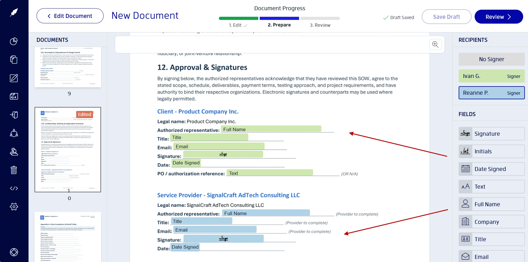 Adding signature and form fields