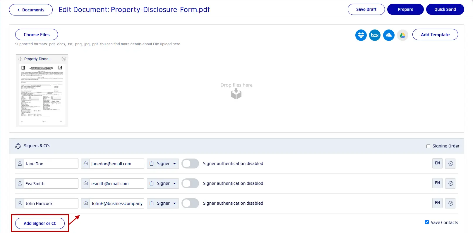 Adding signers to a real estate PDF with Xodo Sign