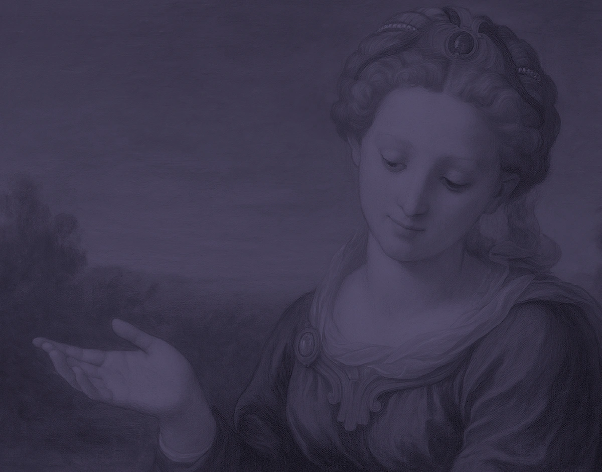 Bild einer historischen Dame, die VererbStücke präsentiert