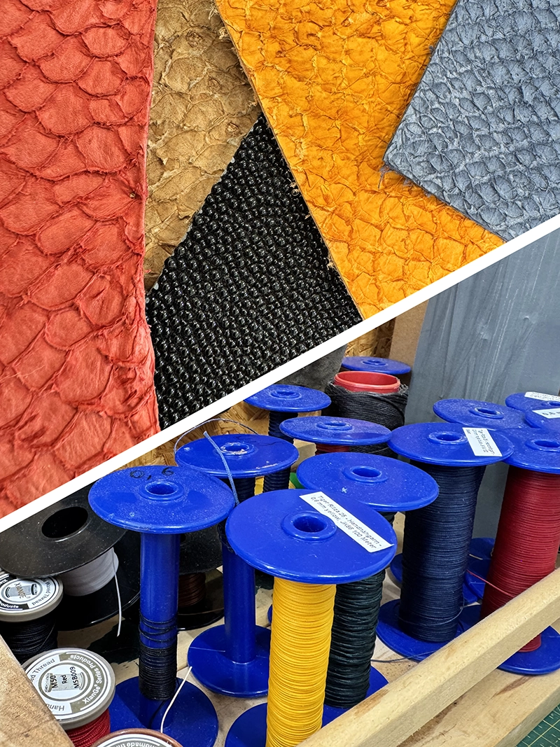 Ledermuster und Fadenfarben auf Rolle