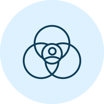 Icon of a ven diagram with a person in the middle