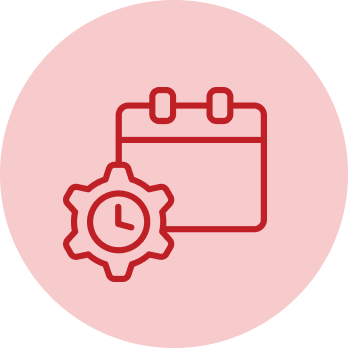 Icon of a calendar with a clock inside a gear