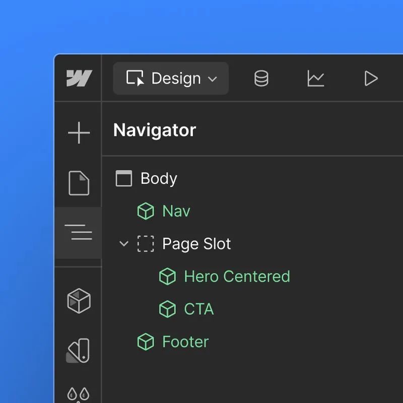 A screenshot of Webflow showing the ability to rename page slots and component slots.