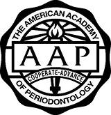 Logo of The American Academy of Periodontology featuring the acronym AAP and a flame symbol.