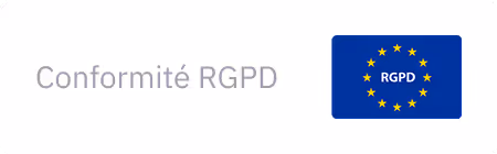 Logo depicting EU flag with text "Conformité RGPD" indicating GDPR compliance.