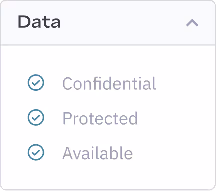 Checkbox list labeled "Data" with items: Confidential, Protected, and Available, all marked with checkmarks.