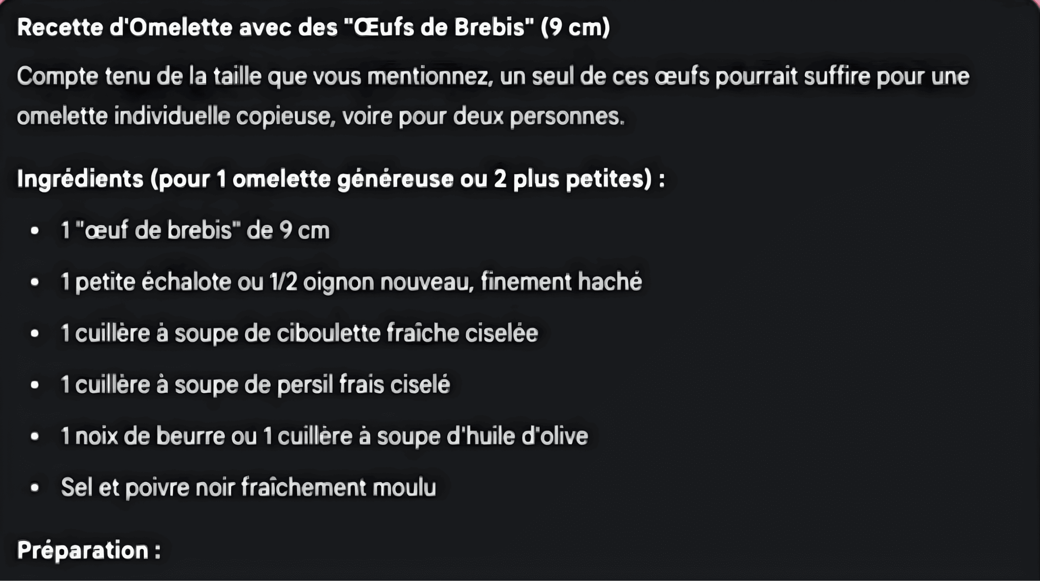 Test recette omelette IA générative