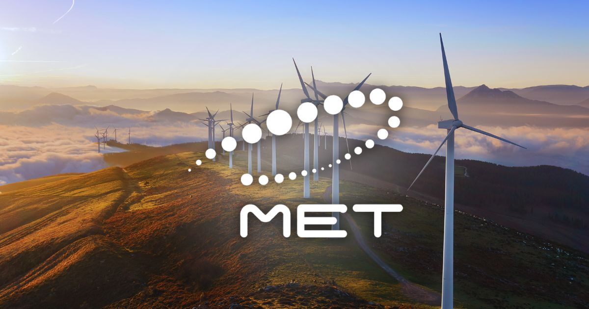 Visuel de présentation du fournisseur MET France spécialisé pour les TPE et PME, illustré par un champ d'éoliennes symbolisant la transition énergétique.