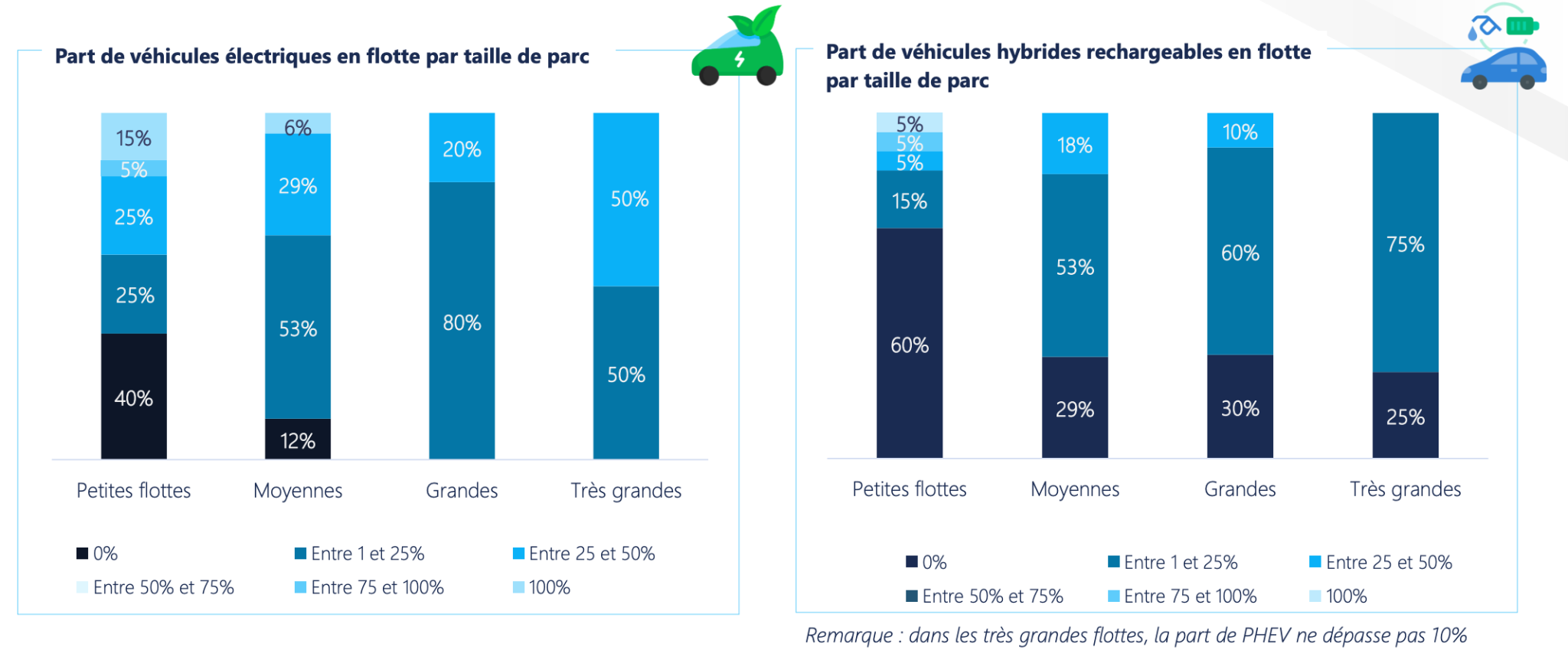 Part de véhicules électriques en flotte par taille de parc