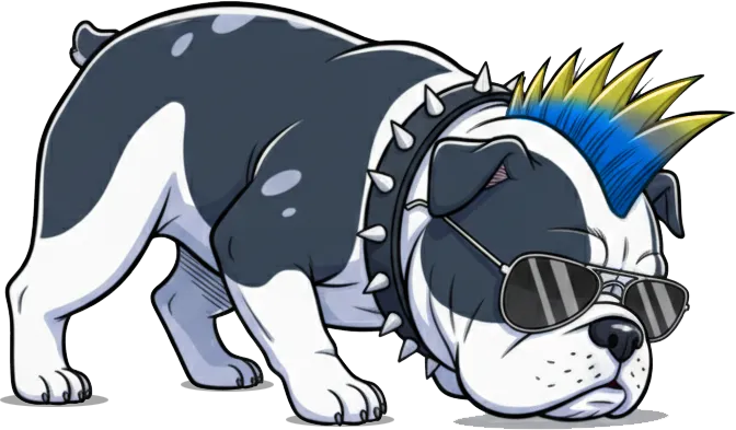 rebel dog marketing mascot, sniffing