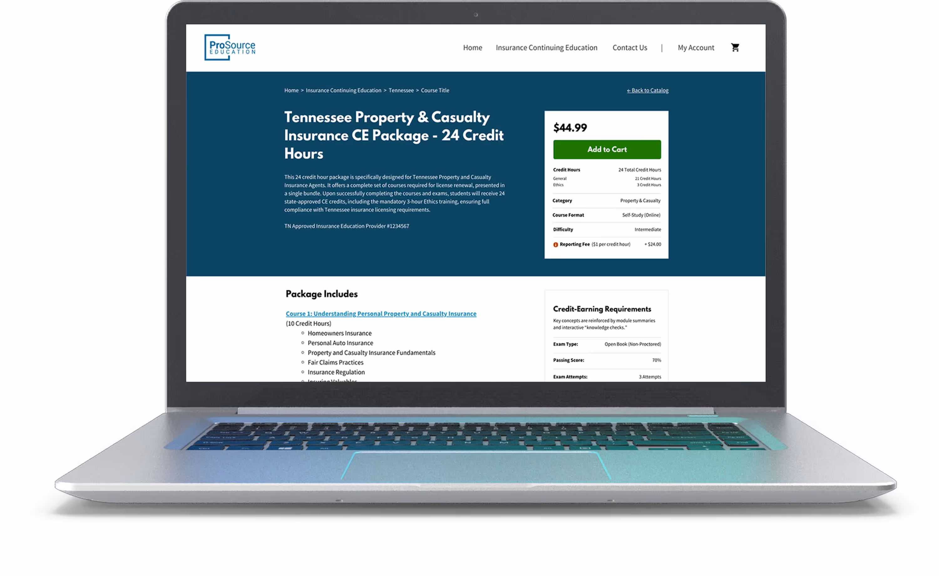 website mockup for prosource education