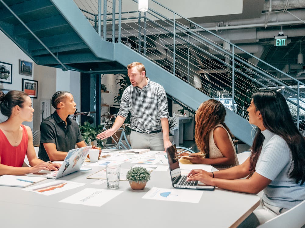A startup team discussing the possibility of expansion