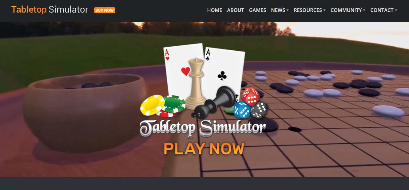 Tabletop Simulator's virtual environment with cards, chess pieces, and poker chips.