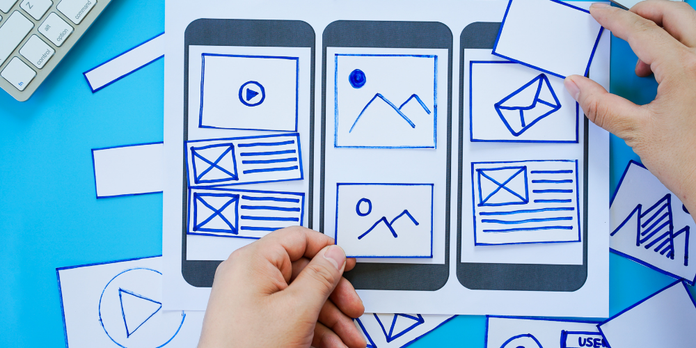 Handcrafted mobile app wireframes, the type of creative project staffing firms might staff for tech companies.