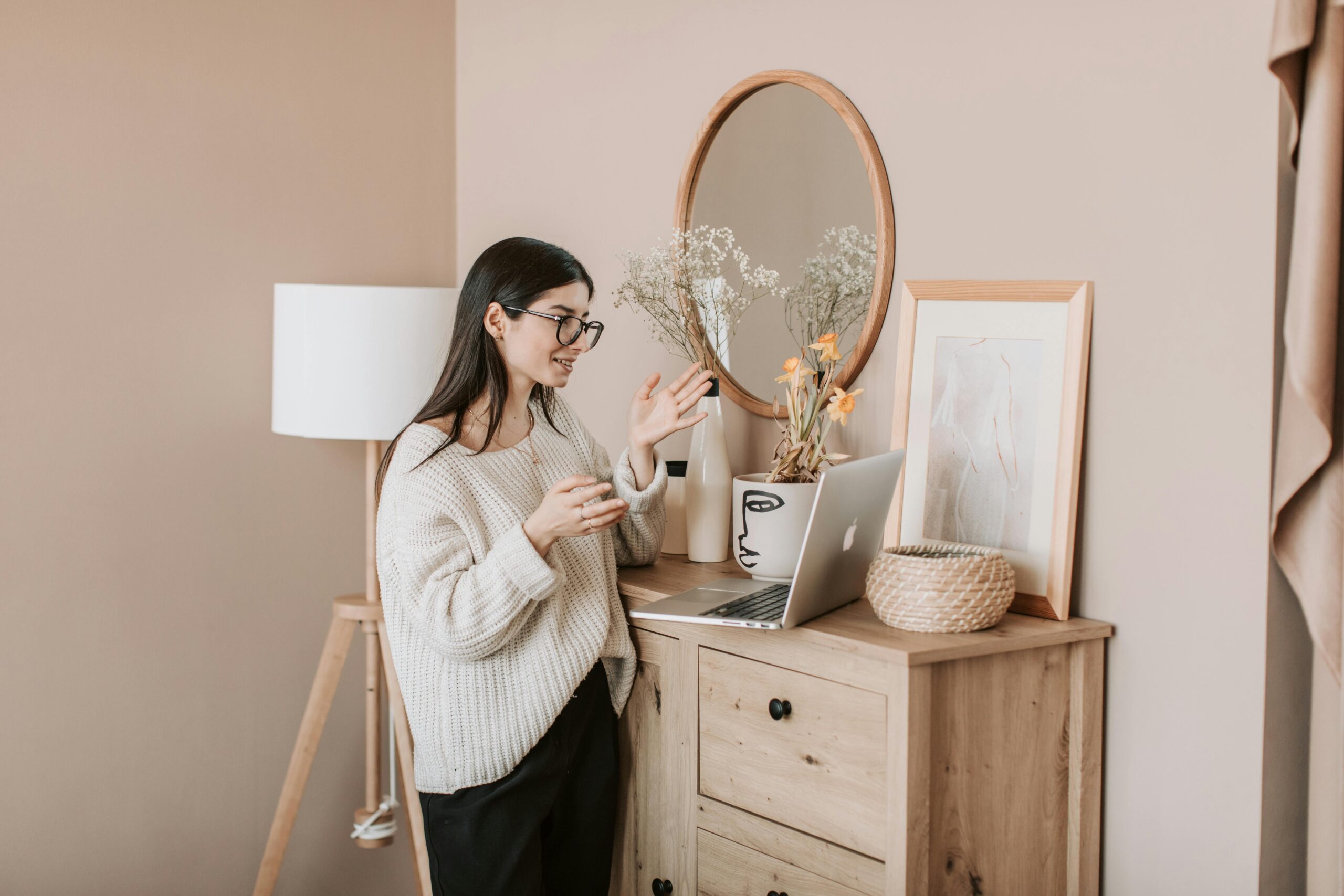 Woman on a video call.