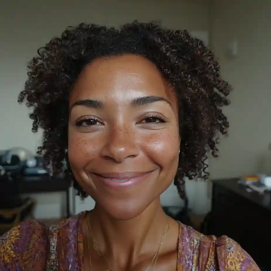 A woman smiling for a selfie