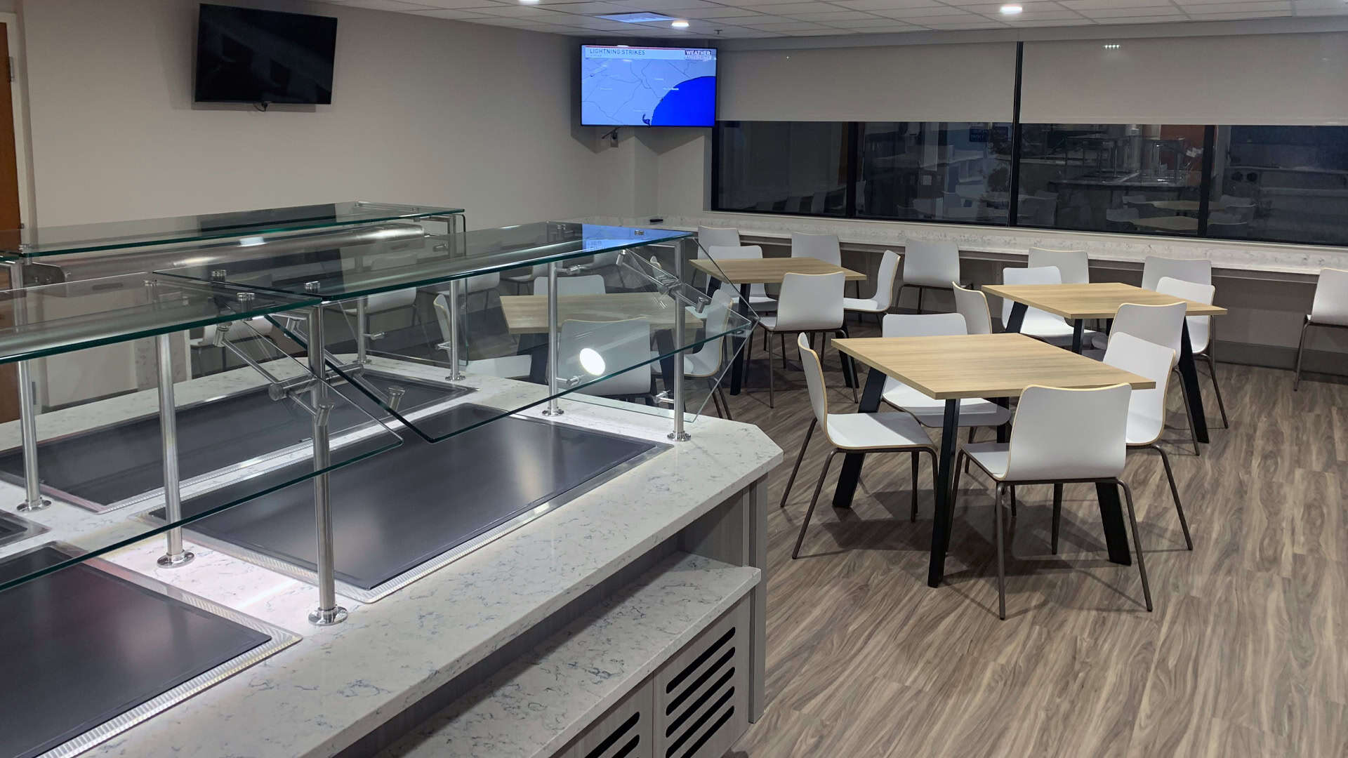 Serving counter and dining tables in the GSRMC Physicians Lounge in Myrtle Beach, SC.