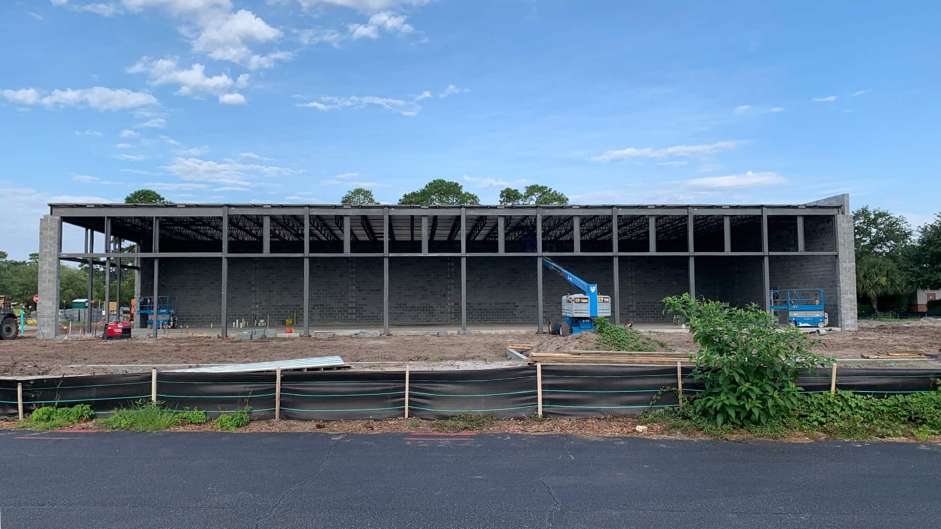 Open-front building shell at the Mavis Tire site in Savannah, GA.