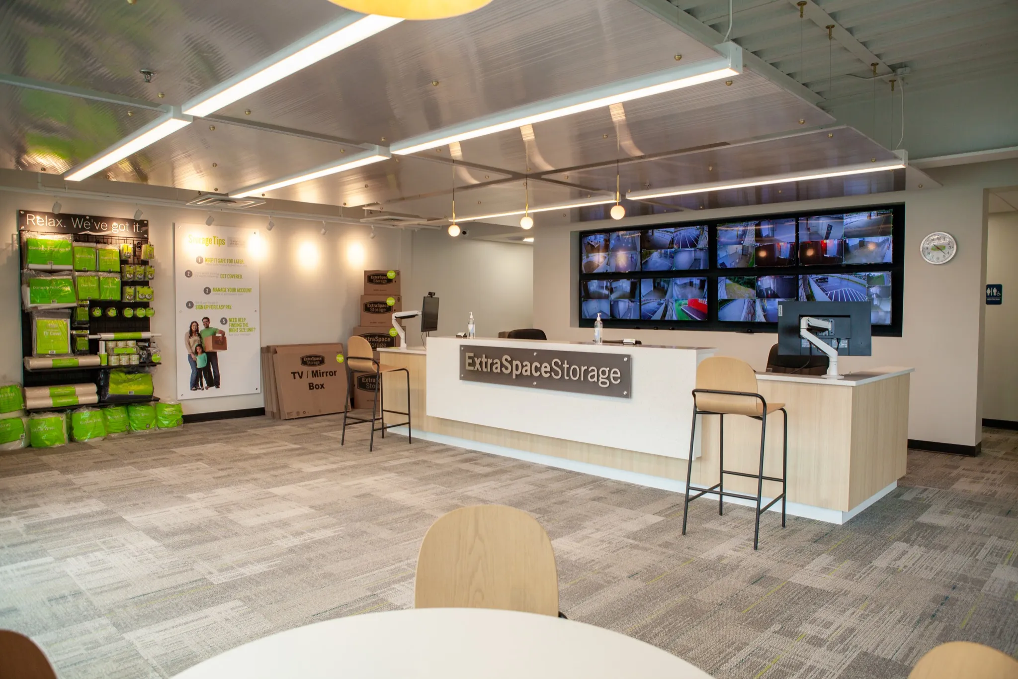 Extra Space Storage reception counter and security monitors in North Myrtle Beach.