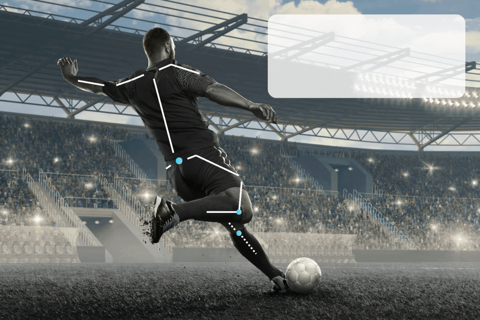 Collage showing hockey and soccer athletes with motion-tracking overlays, representing cross-sport use.