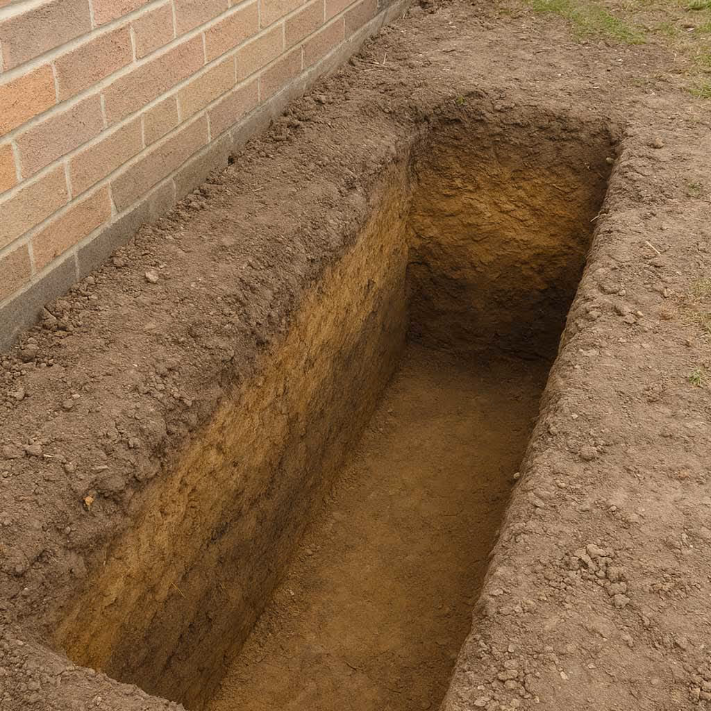 trial pit dug near a house foundation in london
