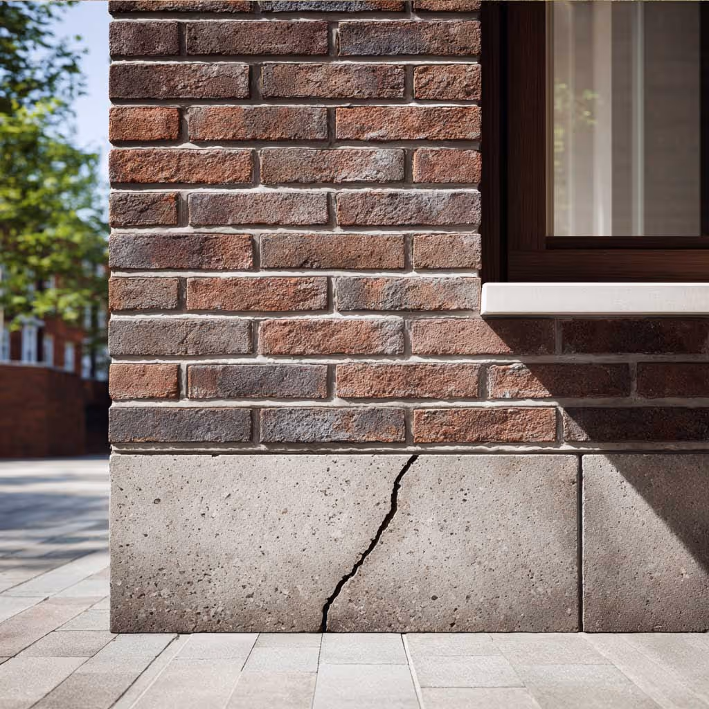 london house with a cracked concrete foundation