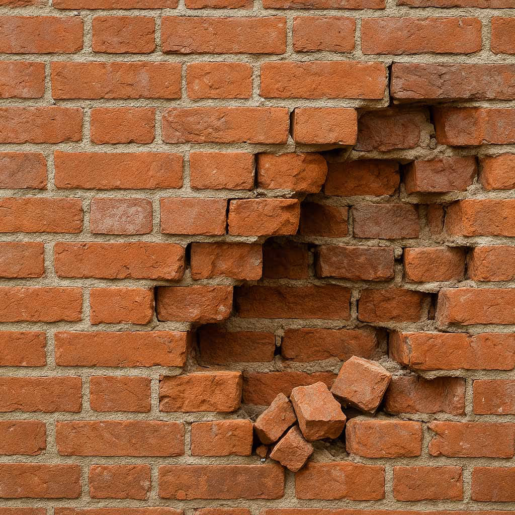 brick wall with large vehicle impact damage in london