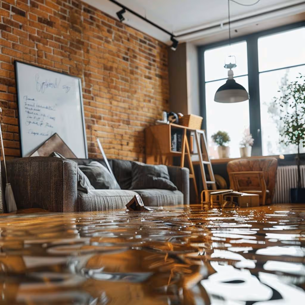 flooded london room with brick walls
