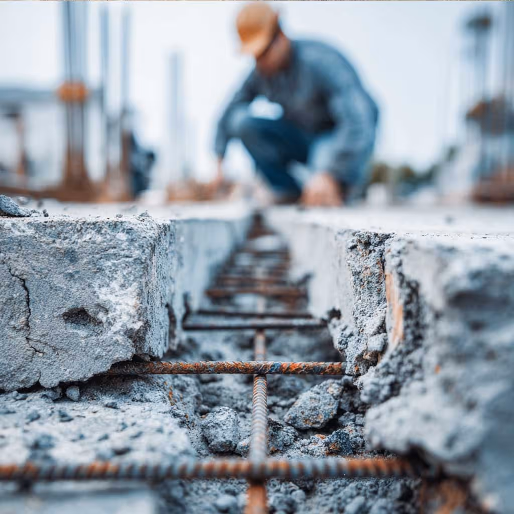 close-up of a builder doing concrete repair work in london