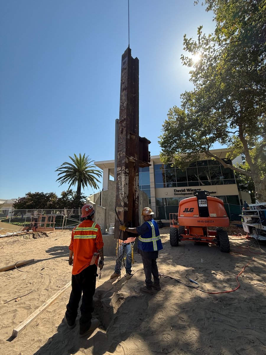 Remco Steel crew guiding 9/11 memorial beam installation at Fontana City Hall