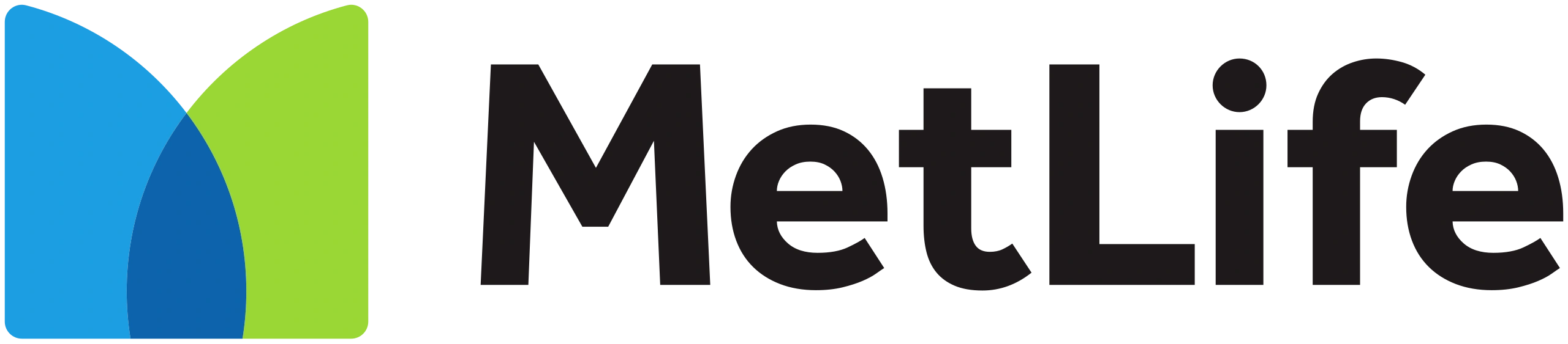 The MetLife logo featuring intersecting green and blue shapes, representing its dental and life insurance services.