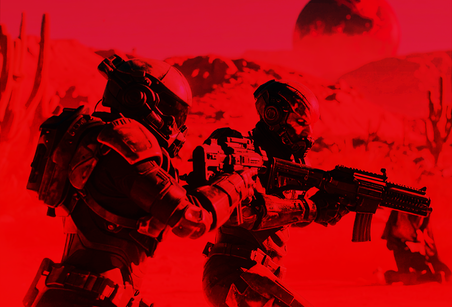 Two fighters facing off in Blood Moon Redemption, set in a dystopian, war-torn environment.