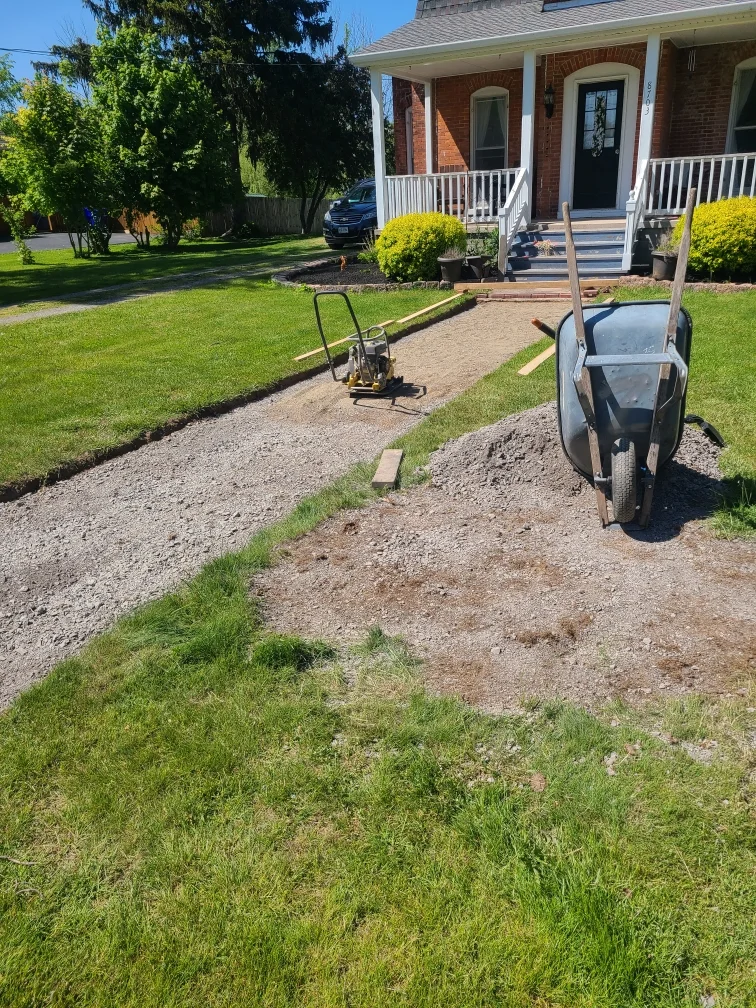 Brick path installation project completed by Diamond Landscape & Design.