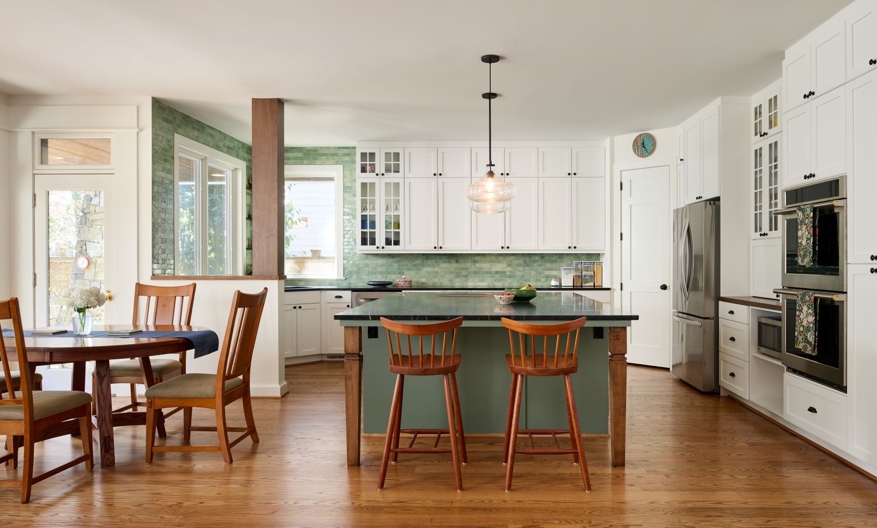 Detailed view of kitchen storage solutions and modern appliance integration