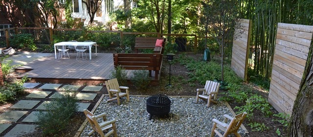 Custom outdoor deck with built-in bench seating designed for gathering and entertainment