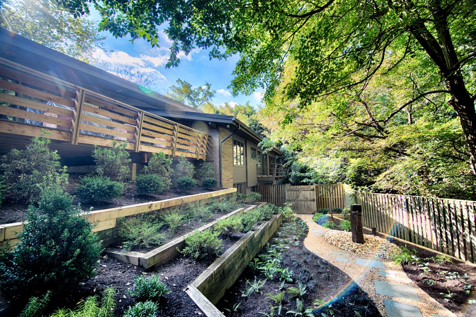Detail view of landscaping elements showing clean lines and contemporary plant selections