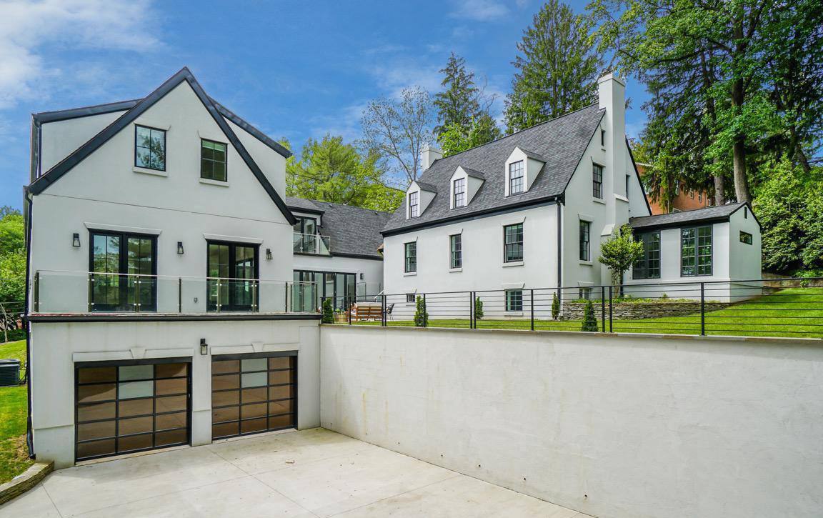 Detail of exterior materials showing the contrast between traditional and modern elements in this Chevy Chase transformation