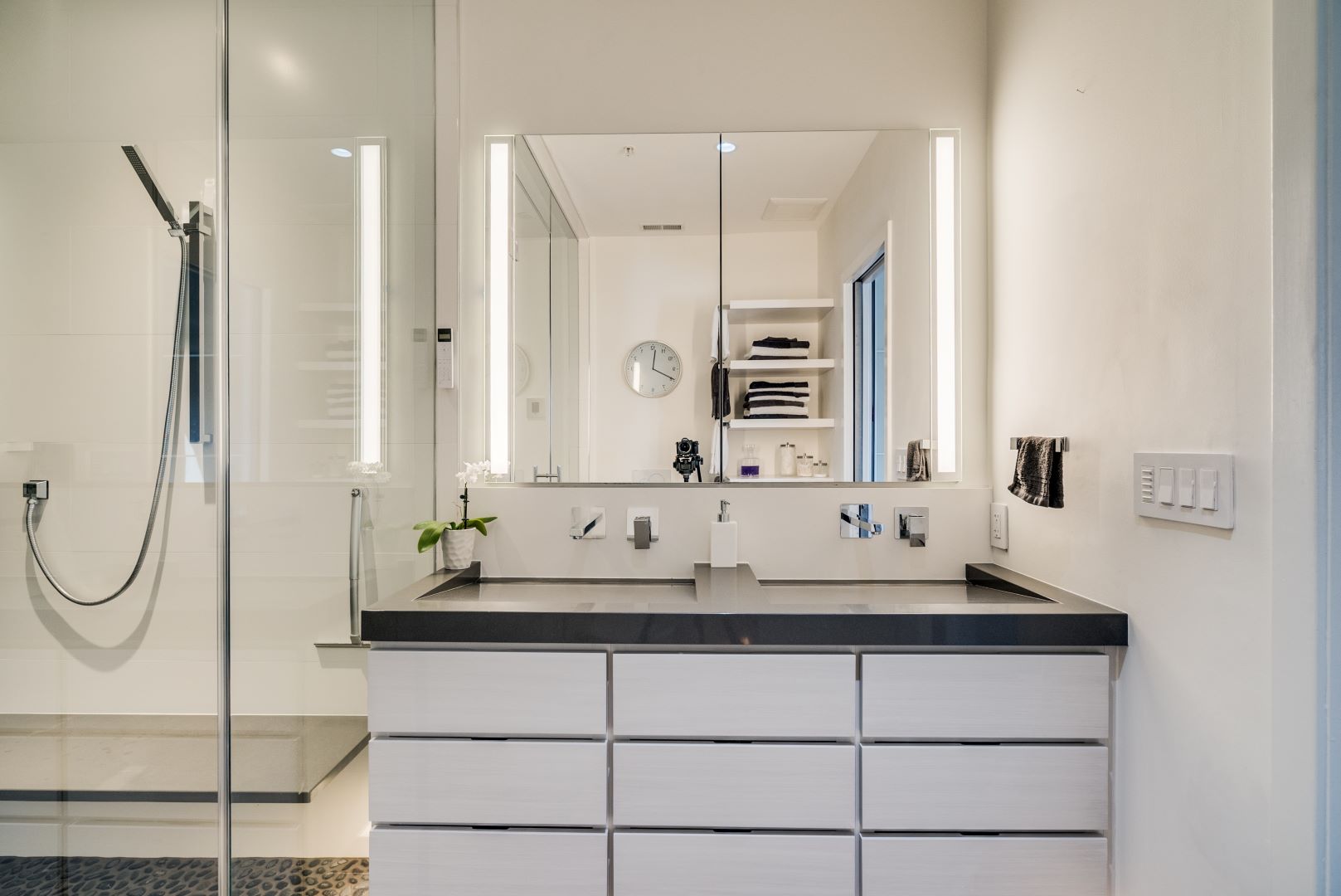 Contemporary bathroom featuring clean lines, neutral color palette, and high-quality fixtures