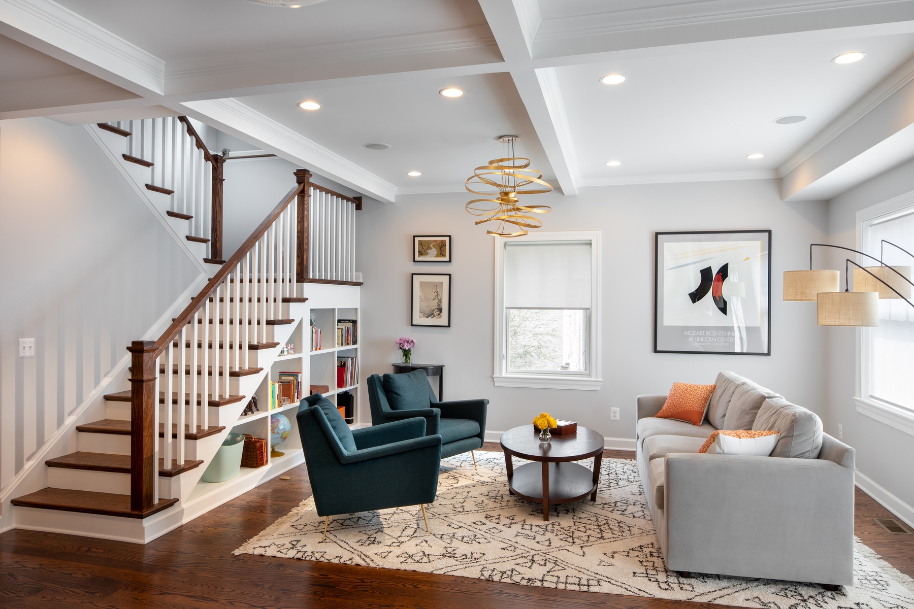 Family living space highlighting open floor plan, contemporary finishes, and connection between different functional areas