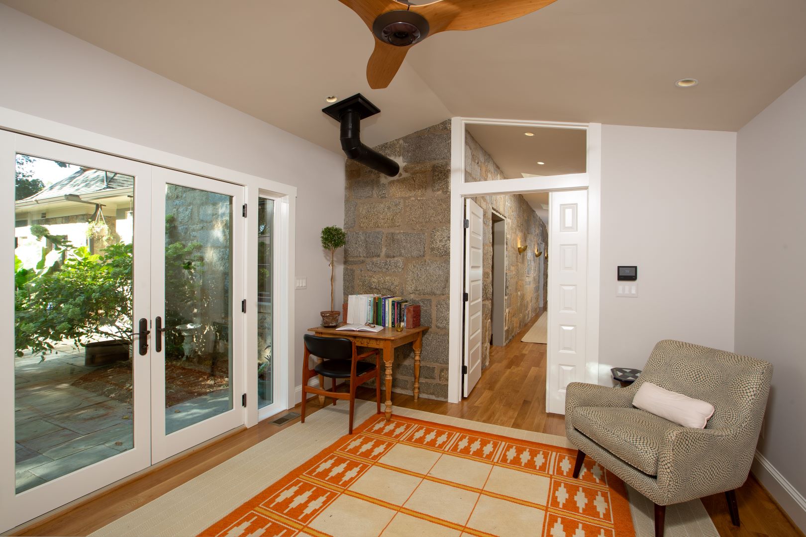 Exterior view of thoughtfully designed office addition to 1926 Crestwood home featuring seamless architectural integration and welcoming entrance
