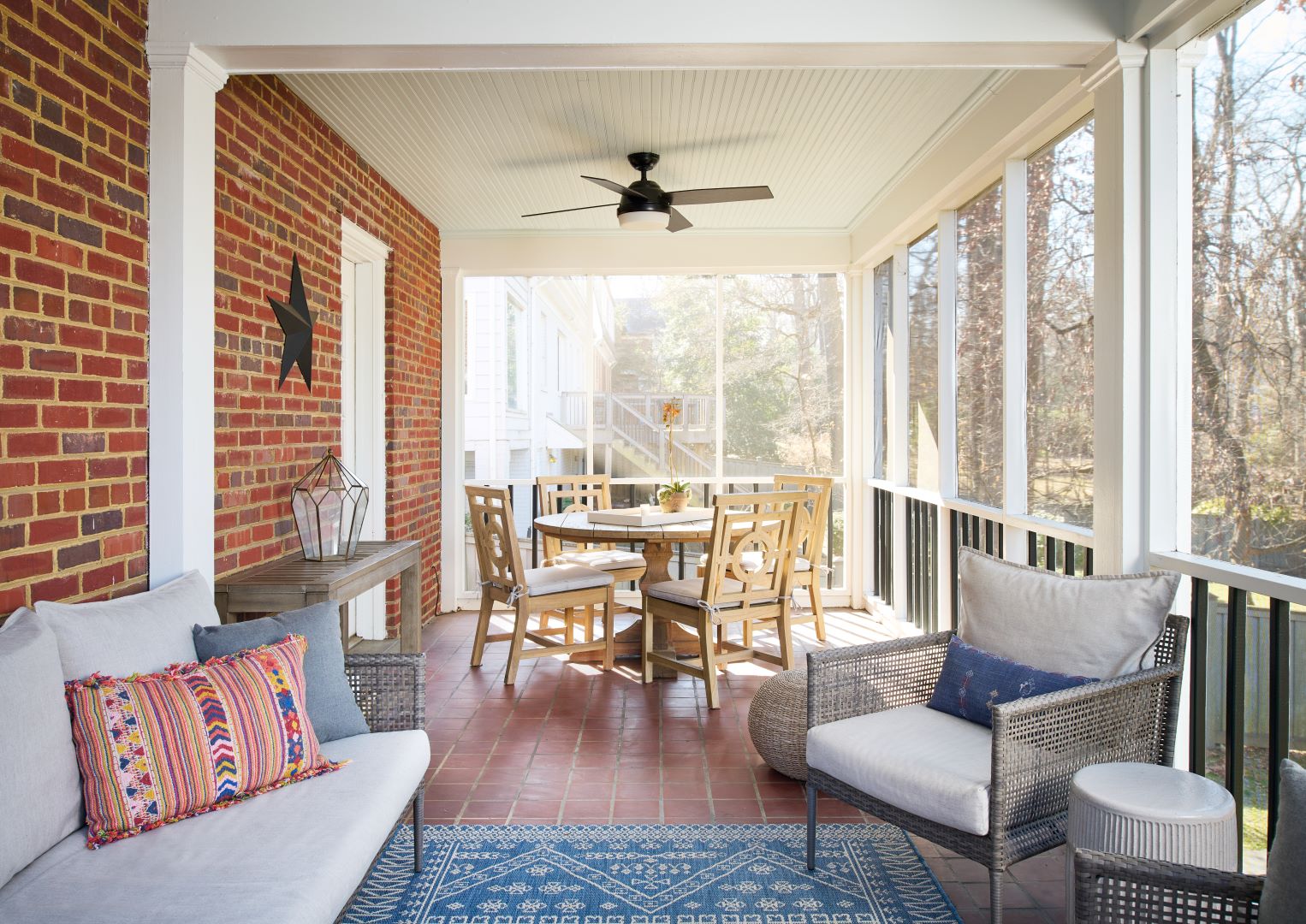 Corner view of Chevy Chase colonial revival home with newly added Trex deck seamlessly integrated with classic architecture