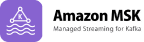 Amazon MSK logo with icon representing data streaming and waves, and text 'Amazon MSK Managed Streaming for Kafka'.