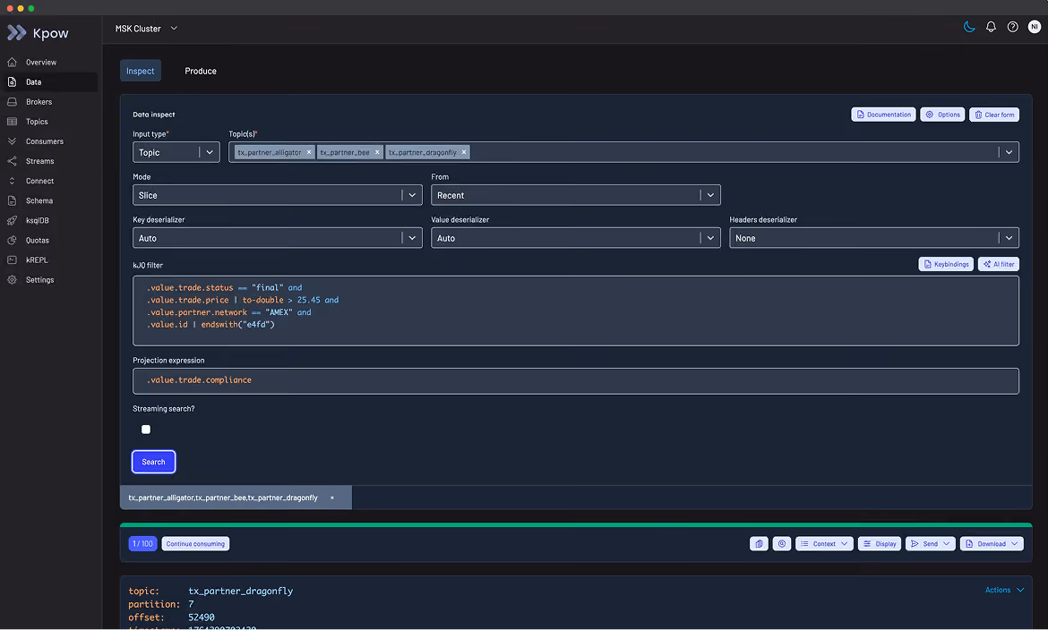 Kpow UI for Kafka management